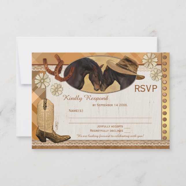 Plaid Country Western Wedding RSVP Card (Front)