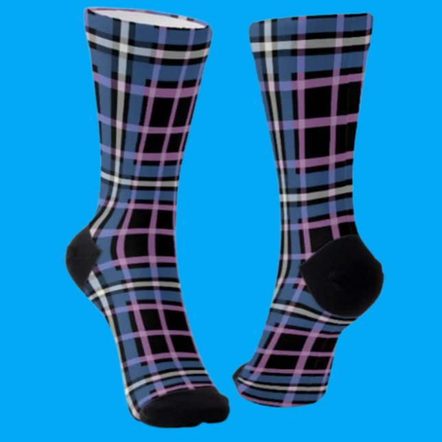 Plaid Crew Socks – Blue & Lavender Chequered Style (Creator Uploaded)