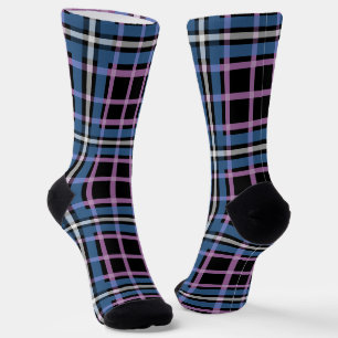 Plaid Crew Socks – Blue & Lavender Chequered Style