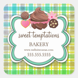 Plaid Cupcake Cake Pops Cookie Packaging Square Sticker