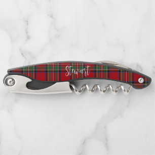 Plaid Custom Groomsman Clan Stewart Red Tartan Corkscrew