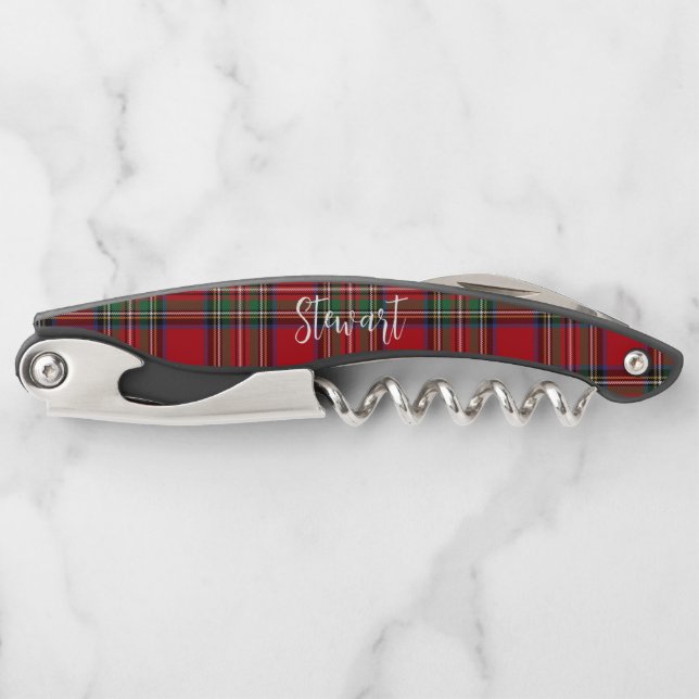 Plaid Custom Groomsman Clan Stewart Red Tartan Corkscrew (Front)