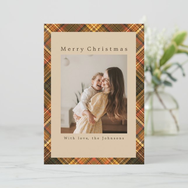 Plaid Custom Photo Christmas Holiday Card (Standing Front)