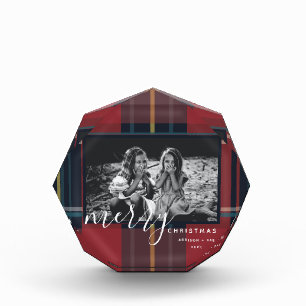 Plaid Custom Photo Merry Christmas Photo Block