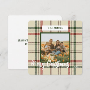 Plaid Customisable Christmas Card Cream Brown Red