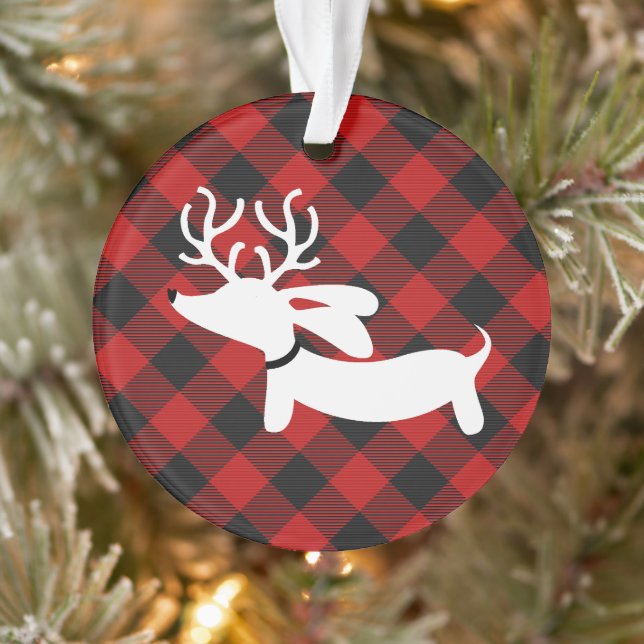 Plaid Dachshund Christmas Tree Ornament (Tree)