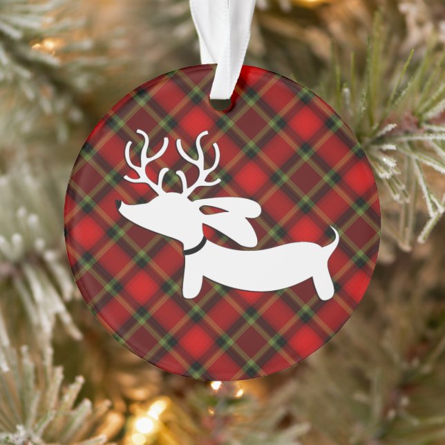 Plaid Dachshund Christmas Tree Ornament (Tree)