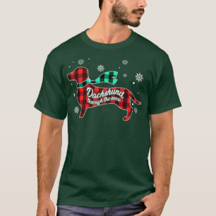 Plaid Dachshund Dog Through Snow Dog Lovers Merry  T-Shirt