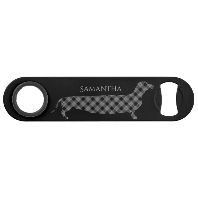 Plaid Dachshund on Black (Front (Horizontal))