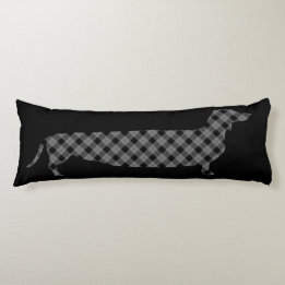 Plaid Dachshund on Black Body Cushion