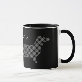 Plaid Dachshund on Black Mug