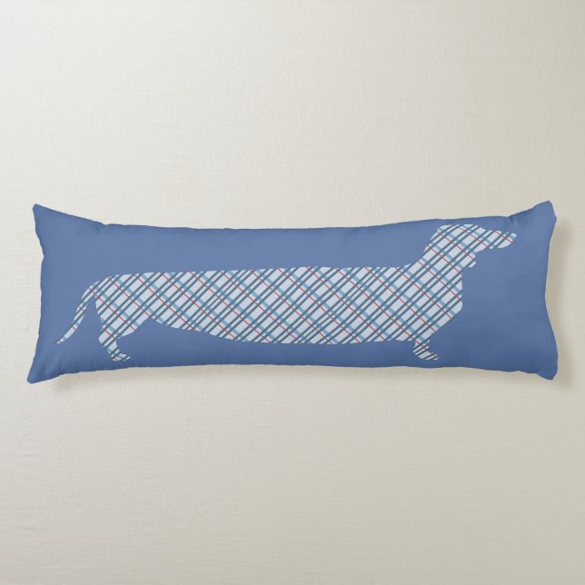 Plaid Dachshund on Blue Body Cushion (Front)