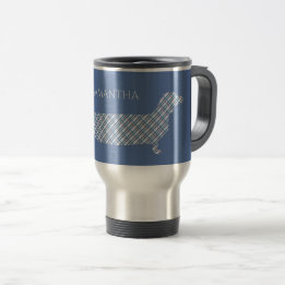 Plaid Dachshund on Blue Travel Mug