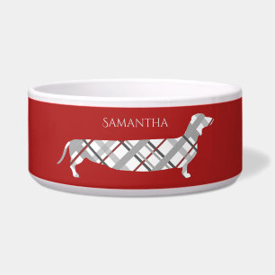 Plaid Dachshund on Red Personalised
