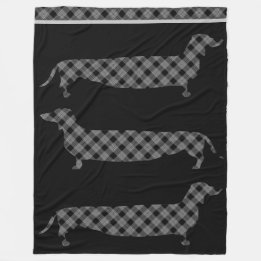 Plaid Dachshunds on Black Fleece Blanket