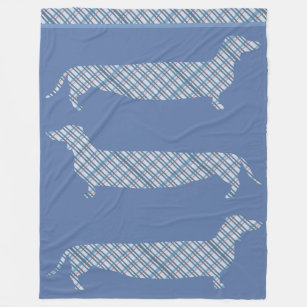 Plaid Dachshunds on Blue Fleece Blanket
