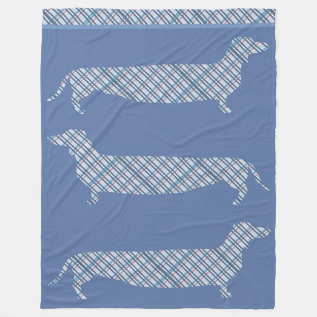 Plaid Dachshunds on Blue Fleece Blanket (Front)