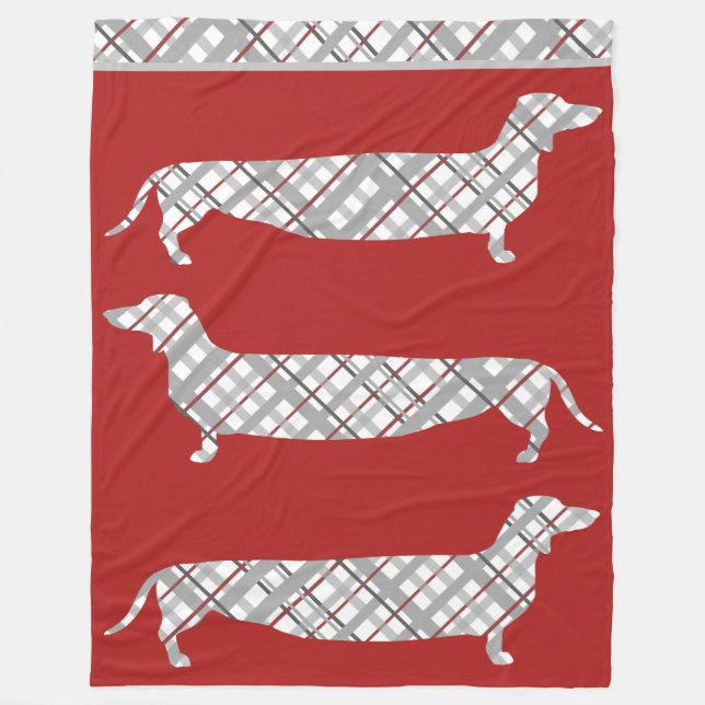 Plaid Dachshunds on Red Fleece (Front)