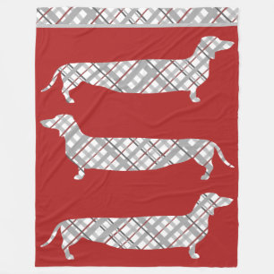 Plaid Dachshunds on Red Fleece Blanket
