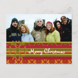 Plaid  Damask Merry Christmas Postcard