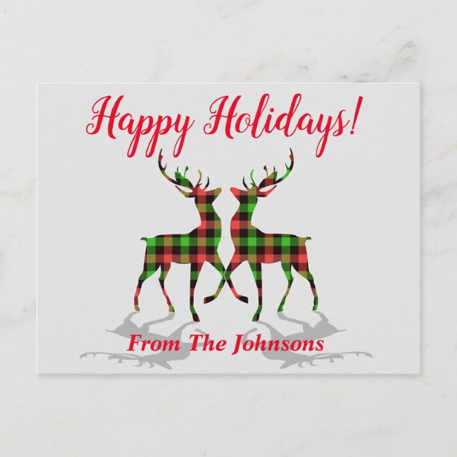 Plaid Deer Happy Holidays Christmas Postcard (Front)