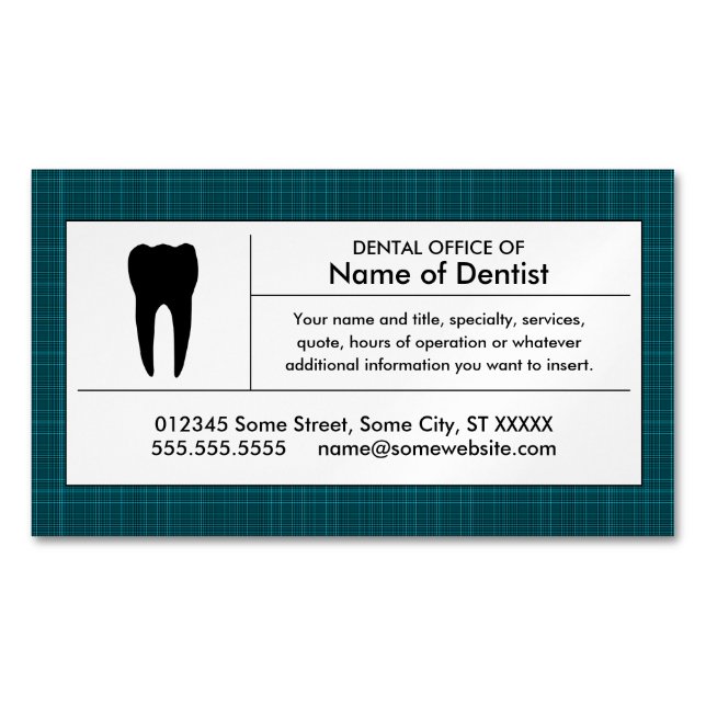 Plaid Dental Office Magnetic Magnetic Business Card (Front)