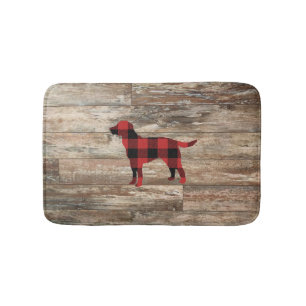 Plaid Dog Labrador Rustic Wood Bath Mat