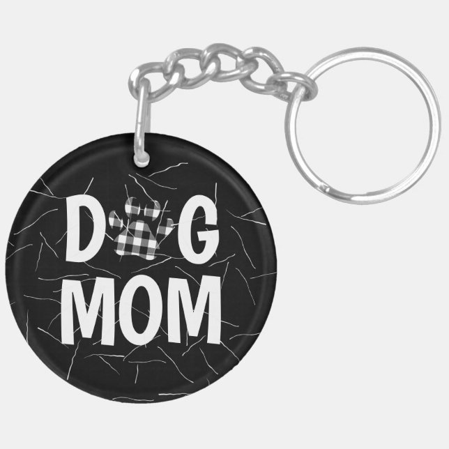Plaid DOG MOM Pawprint and Fur Key Ring (Back Left)