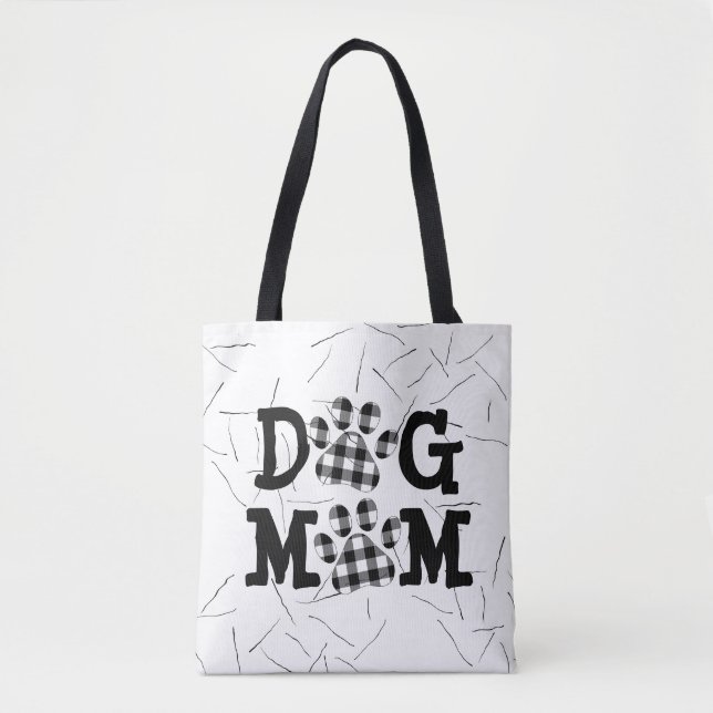 Plaid DOG MOM Pawprints and Hair Tote Bag (Front)