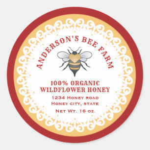 Plaid doily lace vintage bee logo honey jar classic round sticker