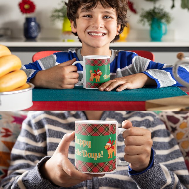 Plaid Doodle Golden Yellow Dog Personalised  Coffee Mug (Happy DoodleDays!)