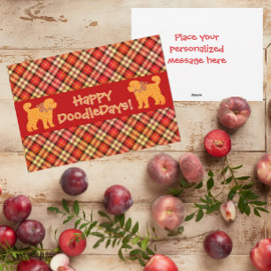 Plaid Doodle Golden Yellow Dog Personalised Holiday Card