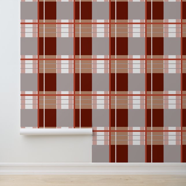 Plaid effect earthy red browns, grey and white wallpaper (Application)
