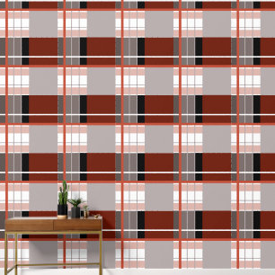 Plaid effect striking red, grey, black and white  wallpaper