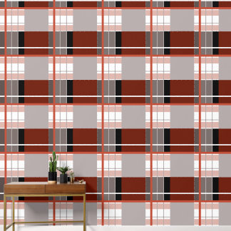 Plaid effect striking red, grey, black and white  wallpaper
