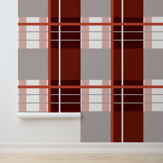 Plaid effect striking reds, pink, grey and white wallpaper