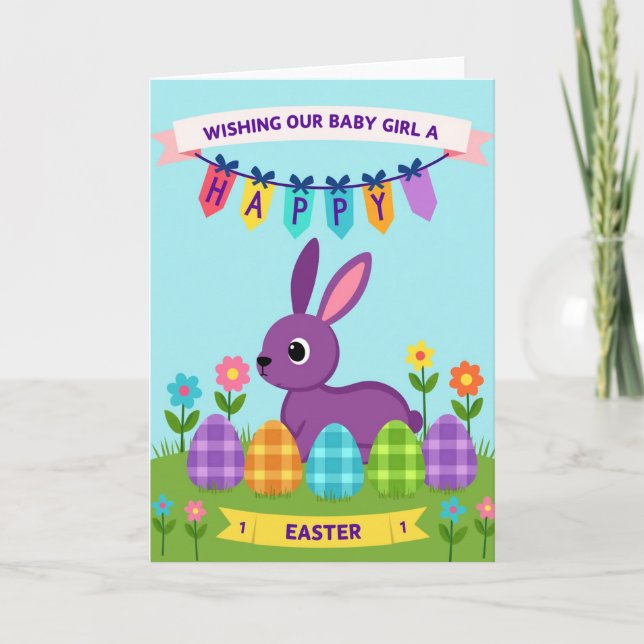 Plaid Egg Bunny Celebration Card (Front)