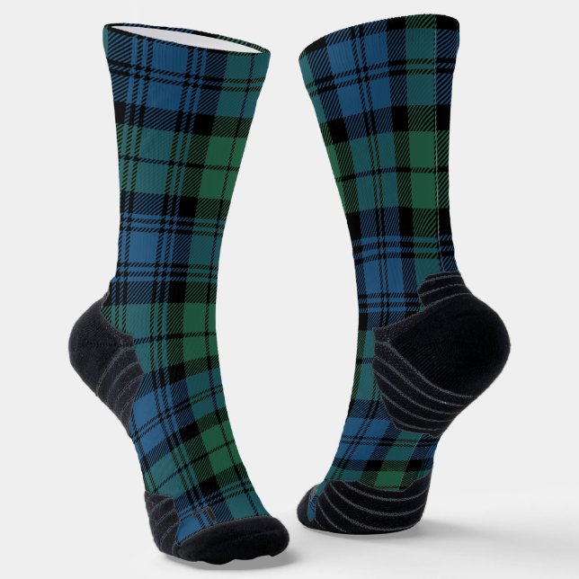 Plaid Elegant Clan Campbell Green Check Tartan Socks (Angled)