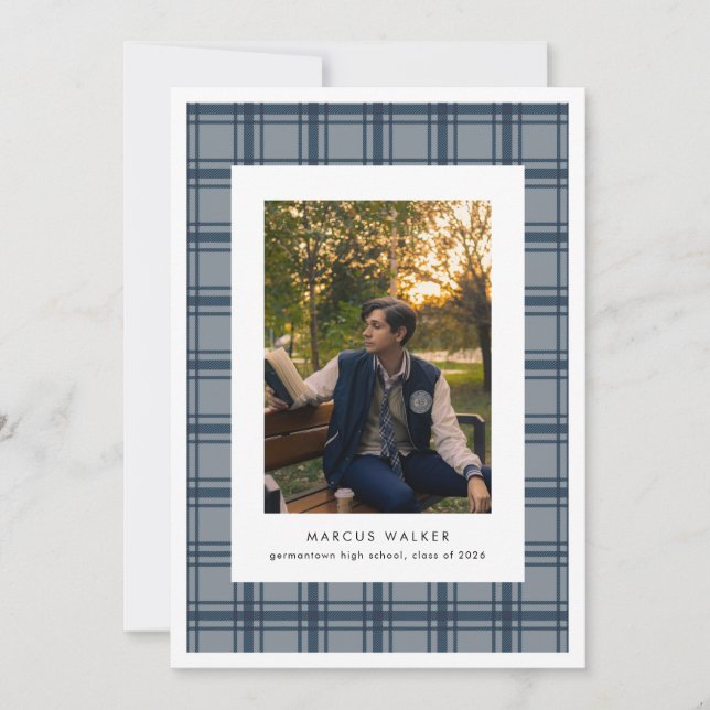 Plaid Elegant Photo Graduation Announcement (Front)