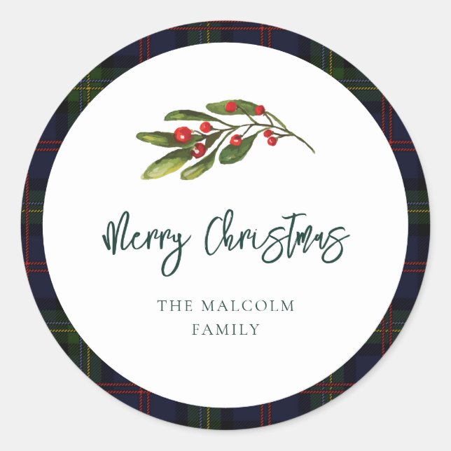 Plaid Elegant Rustic Classic Tartan Classic Round Sticker (Front)