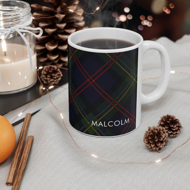 Plaid Elegant Rustic Classic Tartan Personalised Coffee Mug (Plaid Personalized Tartan Malcolm White 11oz Coffee Mug)