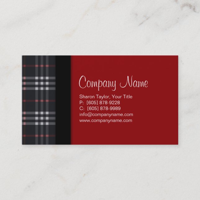 Plaid Fabric Business Card Black (Front)