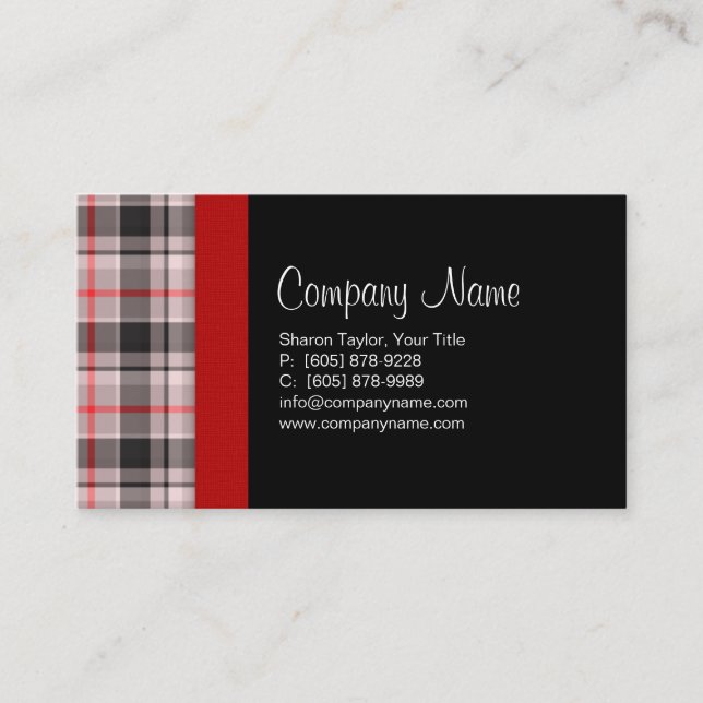 Plaid Fabric Business Card Grey (Front)