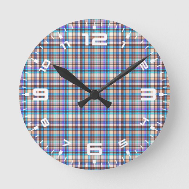 Plaid Fabric Chequered Print Pattern-57688 Round Clock (Front)