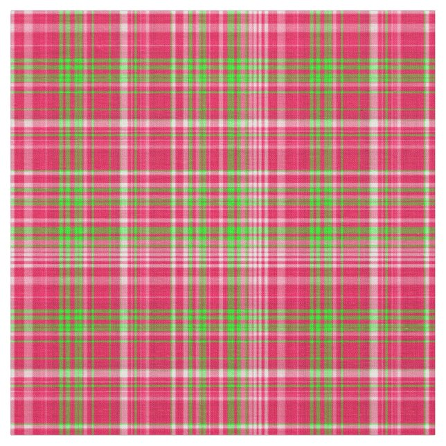 Plaid Fabric-Neon Green and Pink 01 Fabric (Close Up)