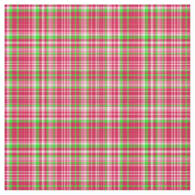 Plaid Fabric-Neon Green and Pink 13 Fabric (Close Up)