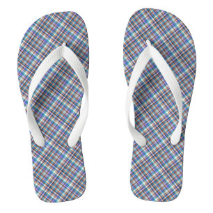 Plaid Fabric Print Blue Checkered Pattern Flip Flops