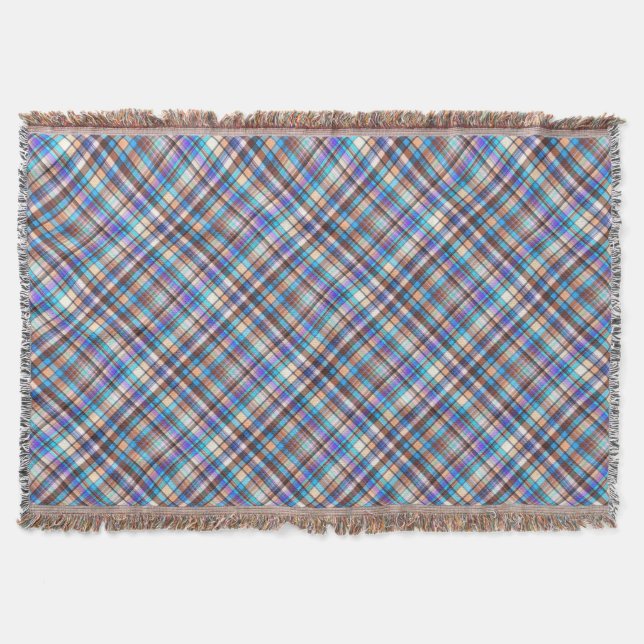 Plaid Fabric Print Grey Blue Chequered Pattern Throw Blanket (Front)