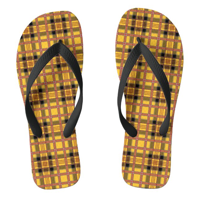 Plaid Fabric Texture Brown Stripes-52628 Flip Flops (Footbed)