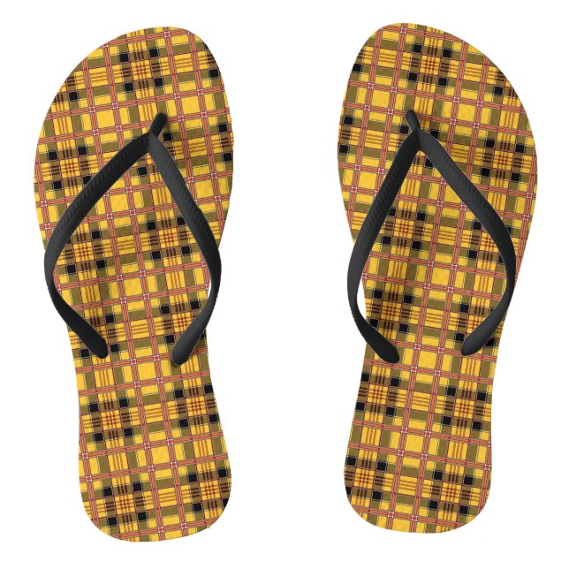 Plaid Fabric Texture Brown Stripes-52628 Flip Flops (Footbed)